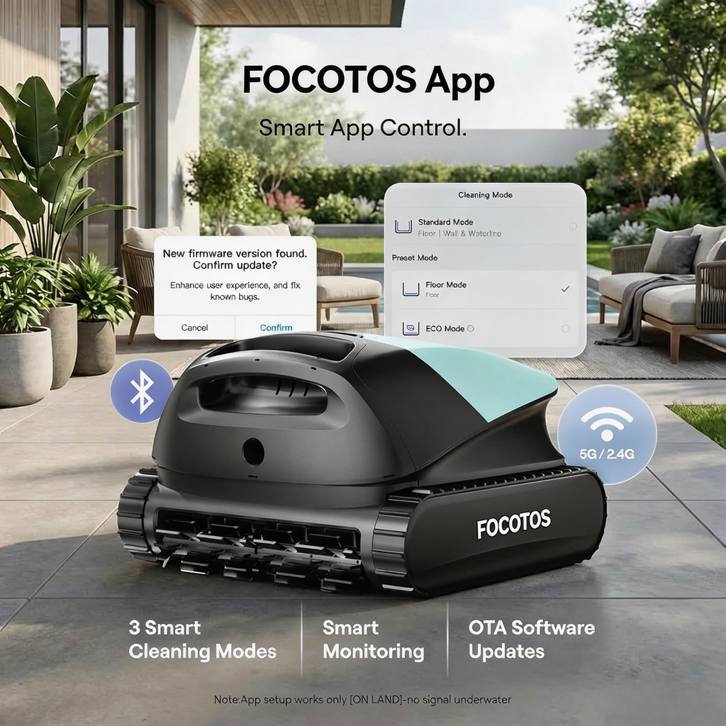 (2026 Upgrade) FOCOTOS Sora 10 Cordless Pool Vacuum Robot for Inground & Above Ground Pools, 6800 GPH Suction, Floor/Wall/Waterline/Shallow Area Cleaning, Waterline Parking, Cyan Green