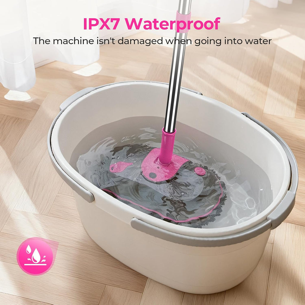 FOCOTOS Cordless Electric Mop, Electric Spin Mop with Water Sprayer, Powerful Floor Cleaner, 300ml Tank Self-Propelled for Hardwood & Tile, Adjustable Handle, 2500mAh Long-Lasting Battery, Pink
