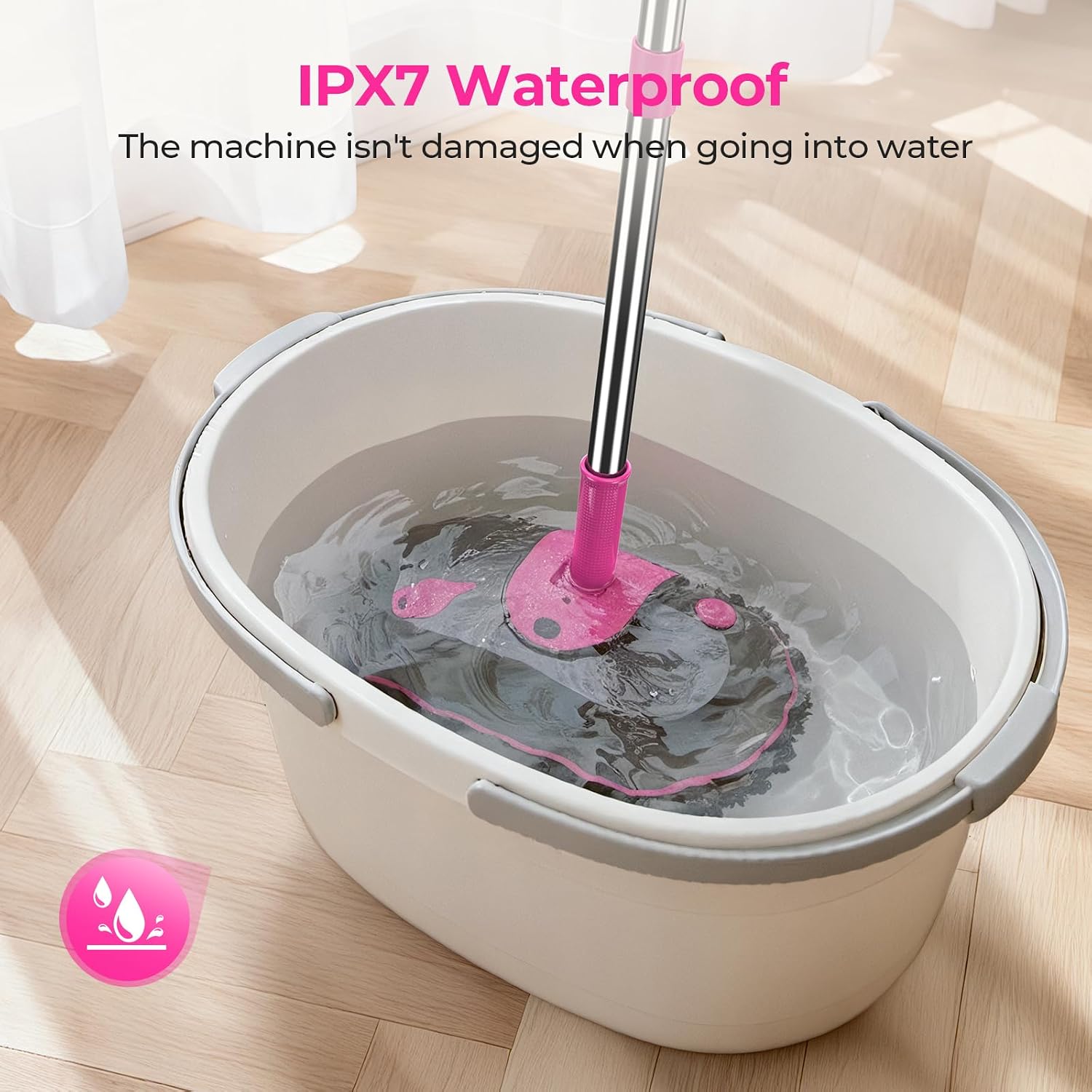FOCOTOS Cordless Electric Mop, Electric Spin Mop with Water Sprayer, Powerful Floor Cleaner, 300ml Tank Self-Propelled for Hardwood & Tile, Adjustable Handle, 2500mAh Long-Lasting Battery, Pink