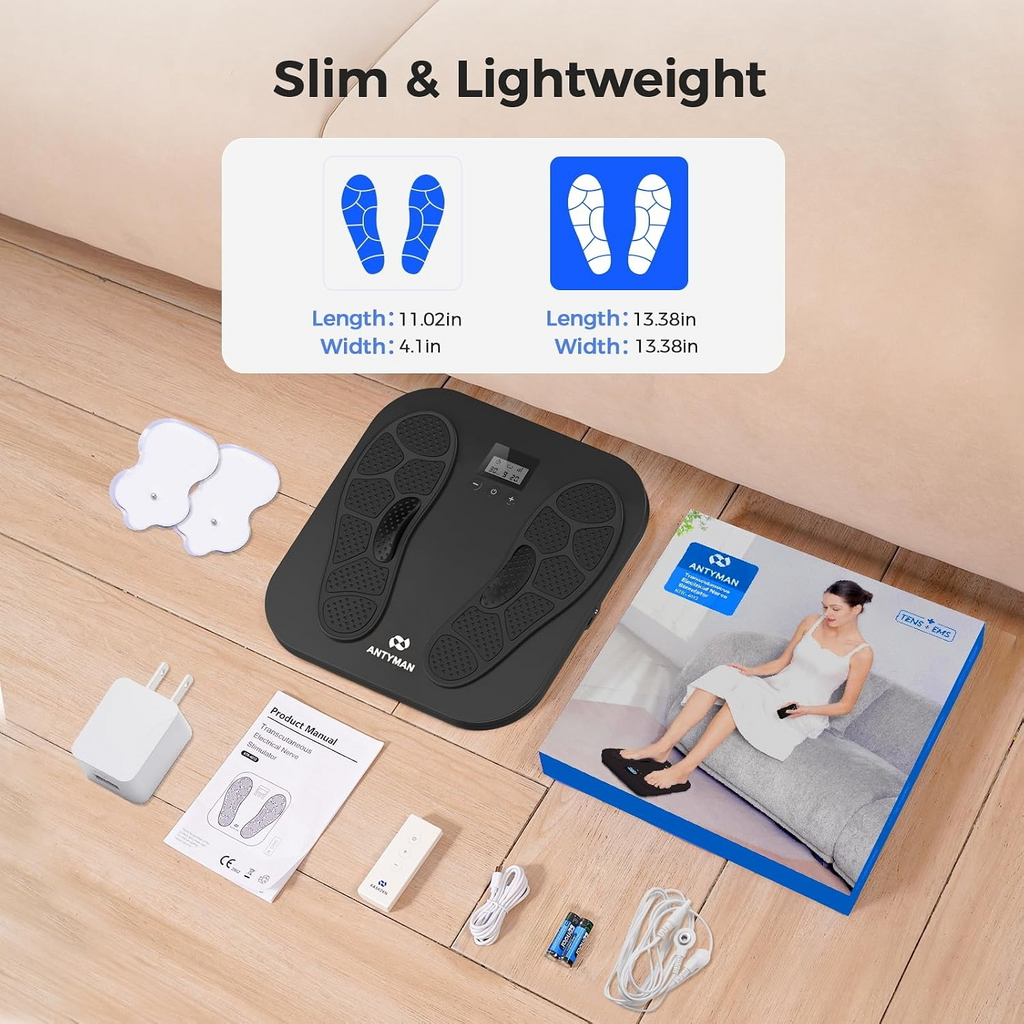 Antyman EMS Foot Massager for Neuropathy, Plantar Fasciitis and Pain Relief | Rechargeable TENS Foot Stimulator with 10 Modes 20 Intensities, 2 TENS Unit Muscle Circulation Stimulator ,Gifts for Mom Dad